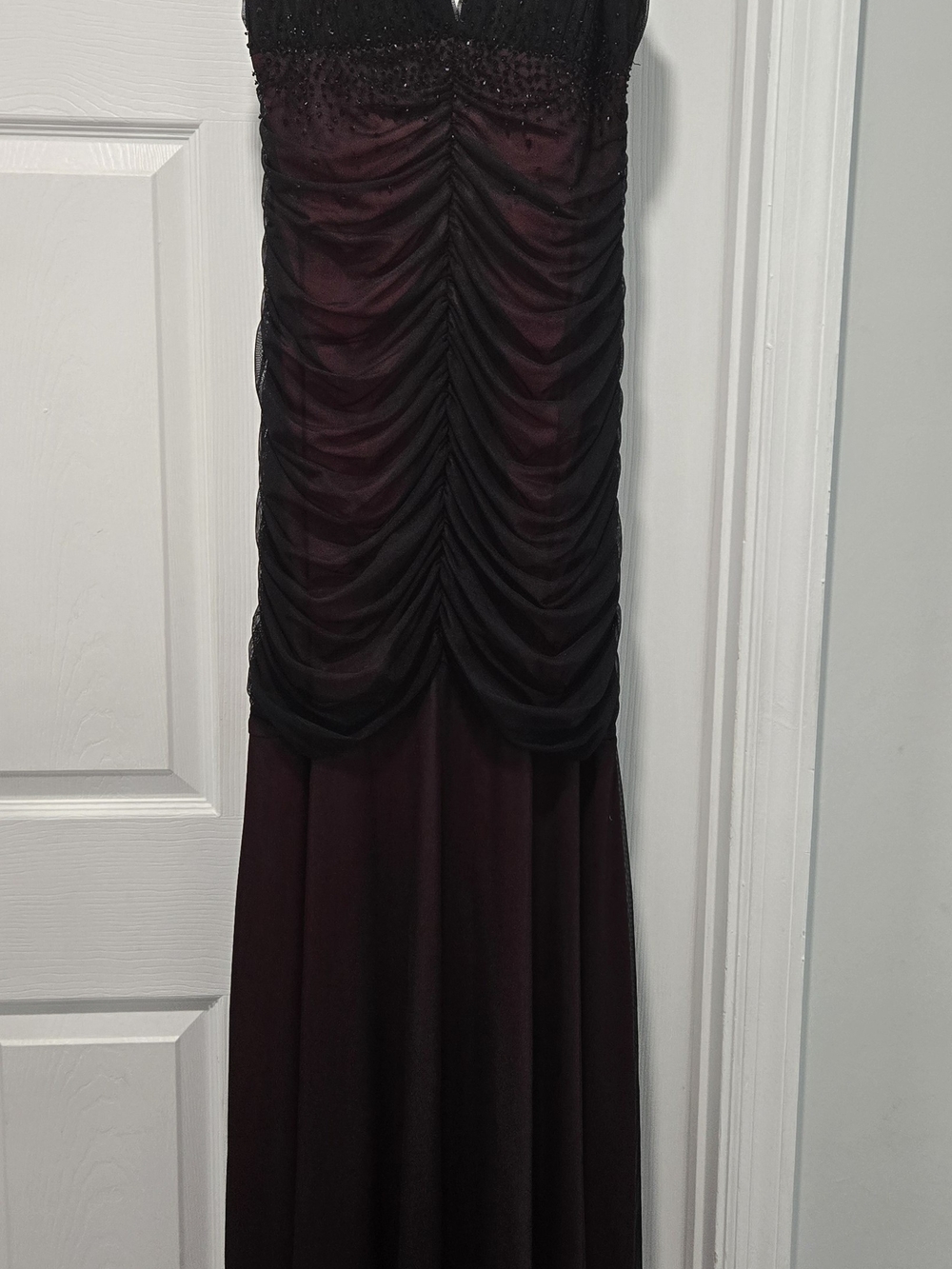 JS Boutique Black and Red Ruched Maxi Dress